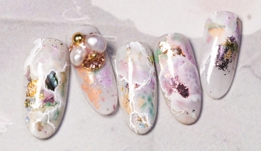 礦彩石紋 ｜專業美甲｜沙龍應用｜台灣老師｜石紋｜Ruru｜金箔｜奶油膠｜砂糖膠｜教學