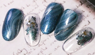 藍色波浪 ｜DIY美甲｜台灣老師｜異素材｜東東｜貼紙｜箔紙｜暈染｜教學