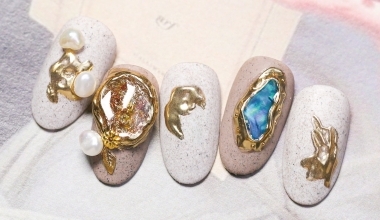 鑲金礦石 ｜專業美甲｜沙龍應用｜台灣老師｜異素材｜Kaka｜貝殼片｜鏡面粉｜教學